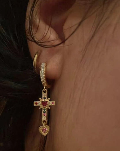 Sacred Heart Cross Earrings
