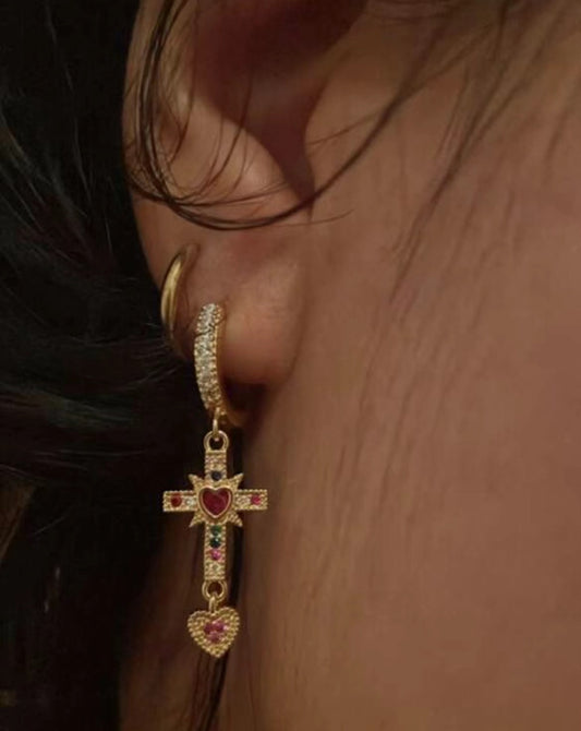 Sacred Heart Cross Earrings
