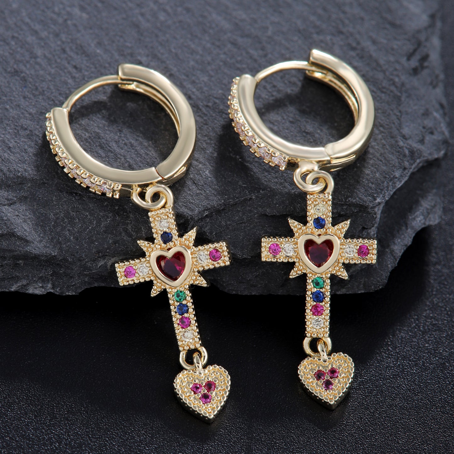 Sacred Heart Cross Earrings