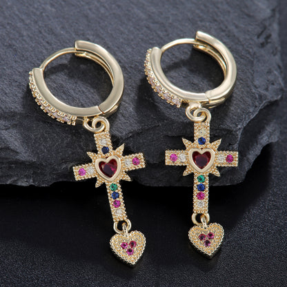 Sacred Heart Cross Earrings