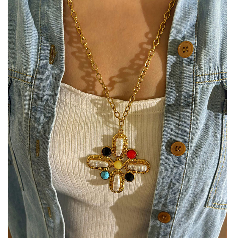 Mosaic Cross Necklace