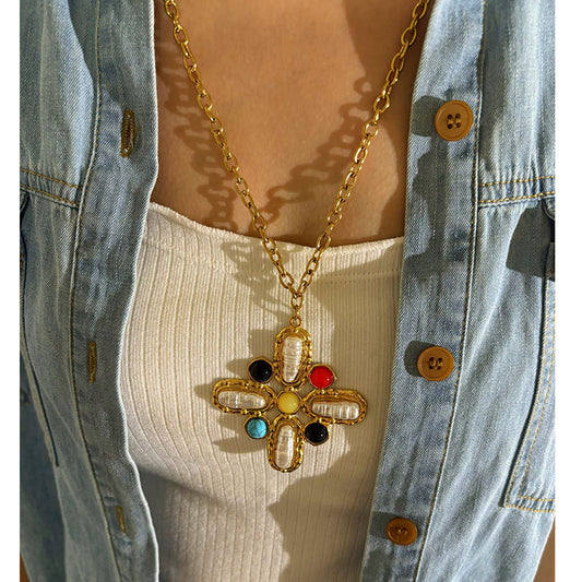Mosaic Cross Necklace