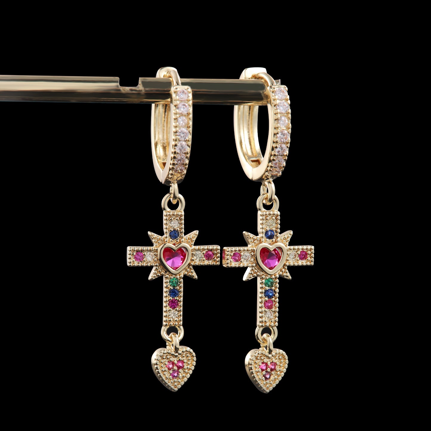 Sacred Heart Cross Earrings
