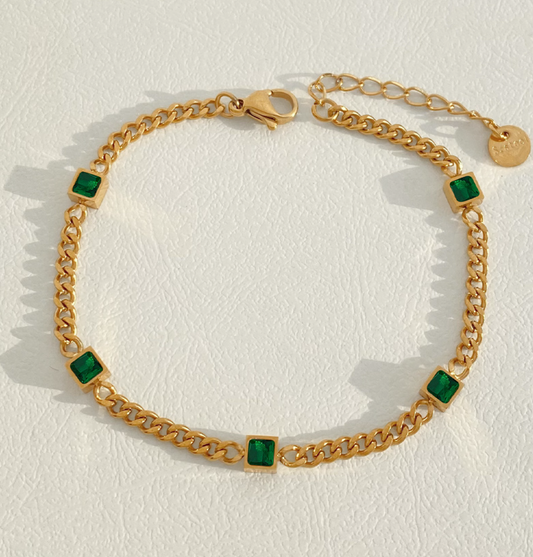 Casual Simple Style with Green Stone Bracelet