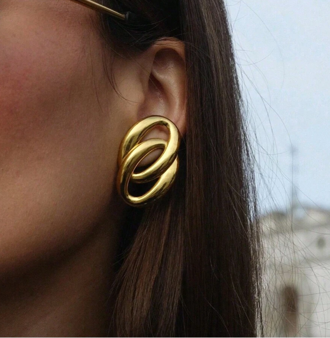 Geometric Double Oval Hollow Earring