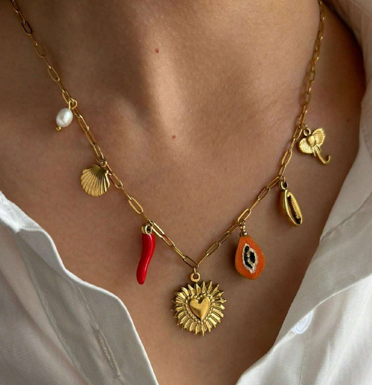 Red Pepper, Shell Multi-Pendant Necklace